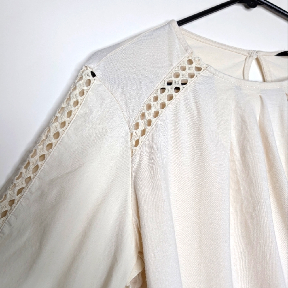 Banana Republic Off White Crotchet Balloon Sleeve Peasant Blouse Size Medium - Picture 5 of 16